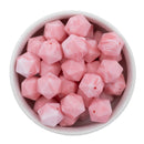 Carnation Pink Marble Hexagon Silicone Beads 16mm - Point Top (Package of 5)