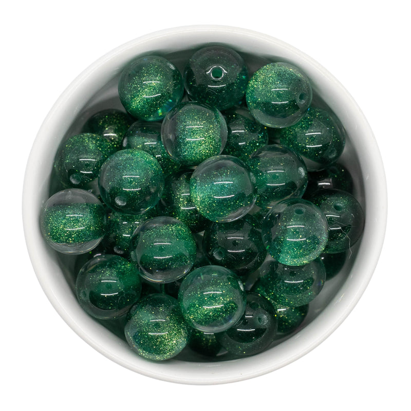 Emerald Green Color Core Glitter Illusion Beads 16mm (Package of 10)