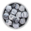 Marble White & Grey Hexagon Silicone Beads 17mm (Package of 5)