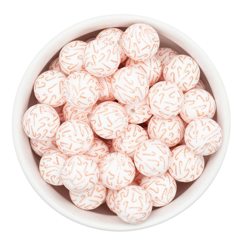 Candy Cane Printed Silicone Beads 15mm (Package of 10)
