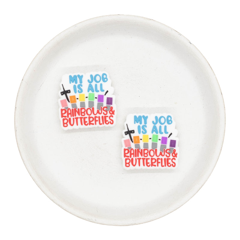 My Job is All Rainbows & Butterflies Phlebotomist Silicone Focal Bead 28mm (Package of 2)
