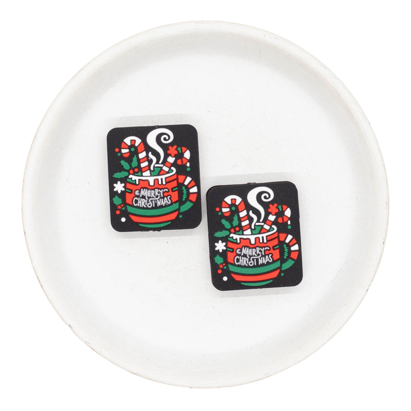 Merry Christmas Mug w/Candy Canes Silicone Focal Bead 30x26mm (Package of 2)