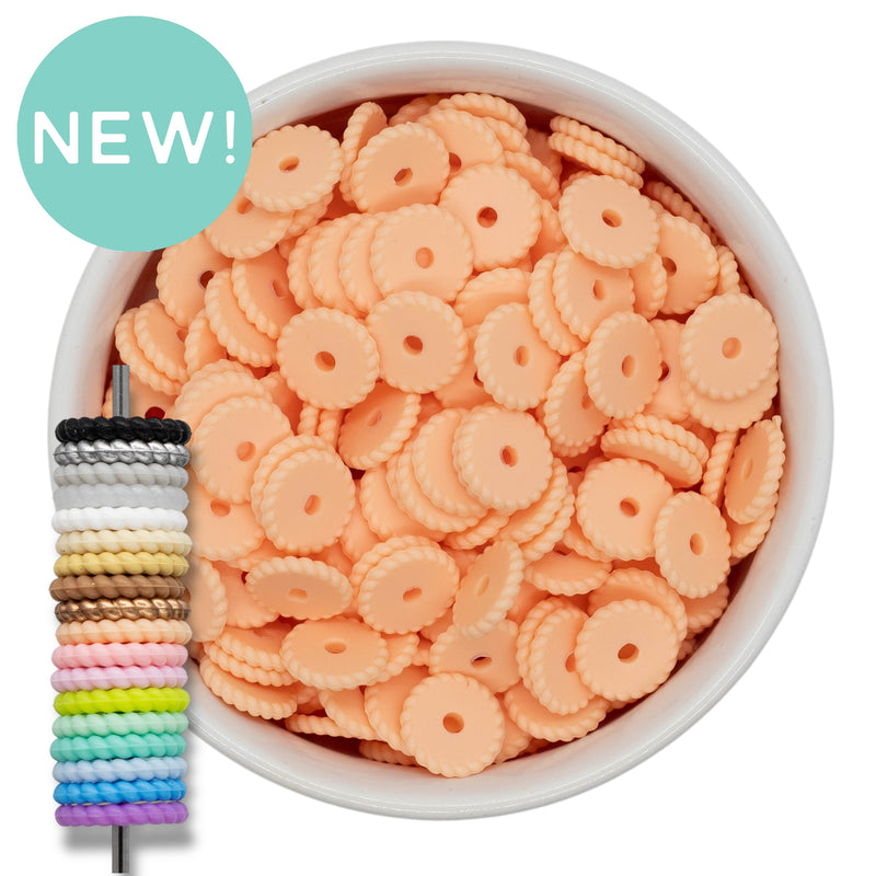 Peach Rope Edge Silicone Spacer Beads 12x2mm (Package of 20)