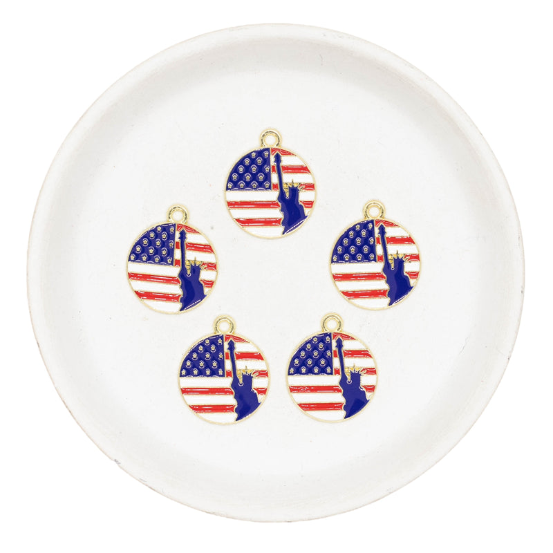 Statue of Liberty & American Flag Enamel Charm 20mm (Package of 5)
