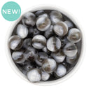Black Glitter & Grey Pearly Luster Streaked 16mm Beads (Package of 10)