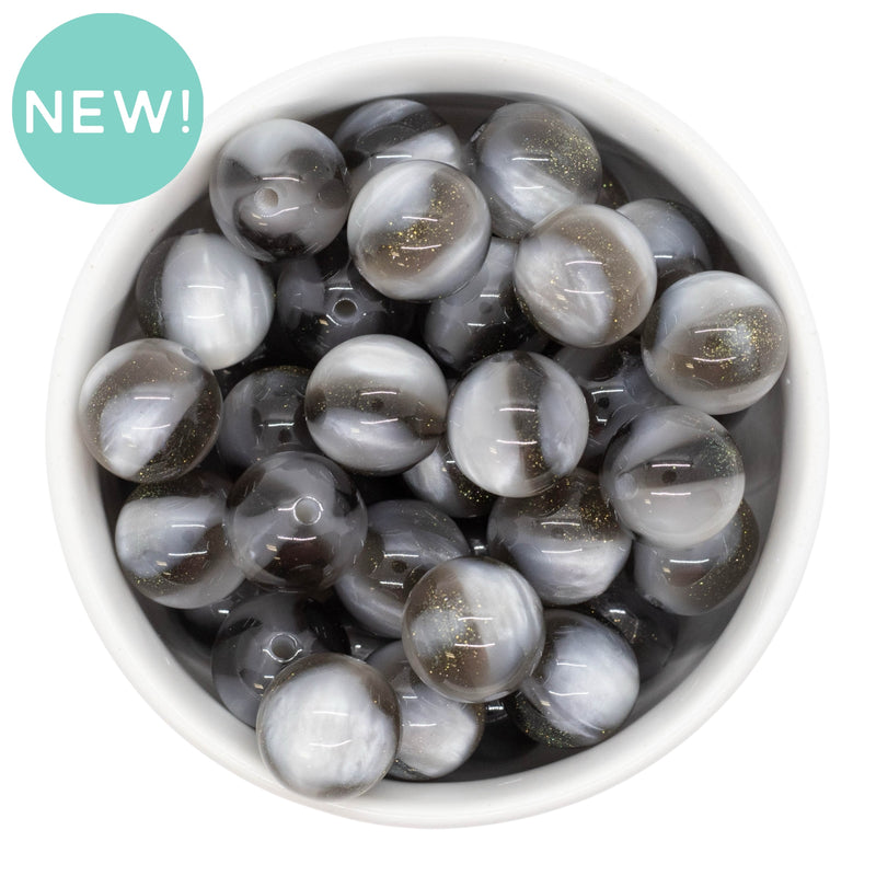 Black Glitter & Grey Pearly Luster Streaked 16mm Beads (Package of 10)