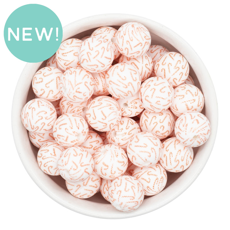 Candy Cane Printed Silicone Beads 15mm (Package of 10)