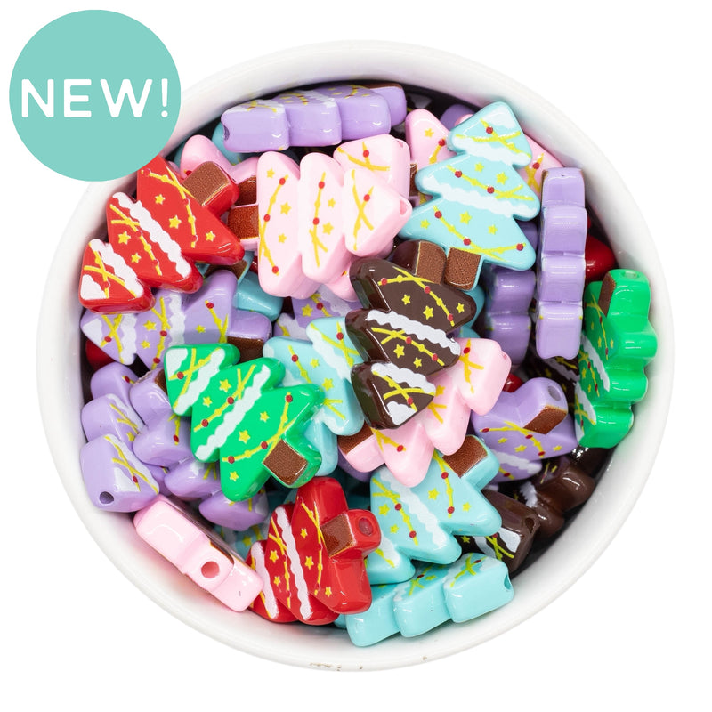 Printed Christmas Tree Bead Color Mix 27x19mm (Package of 5)