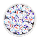 USA, Stars & Fireworks Printed Silicone Beads 15mm (Package of 10)