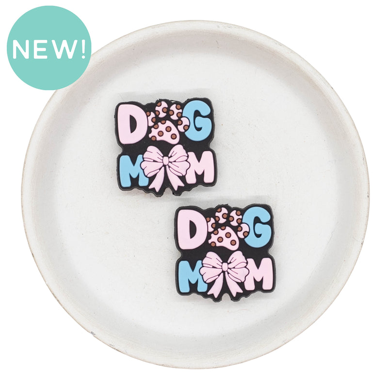 Dog Mom Pink Bow Silicone Focal Bead 29x30mm (Package of 2)