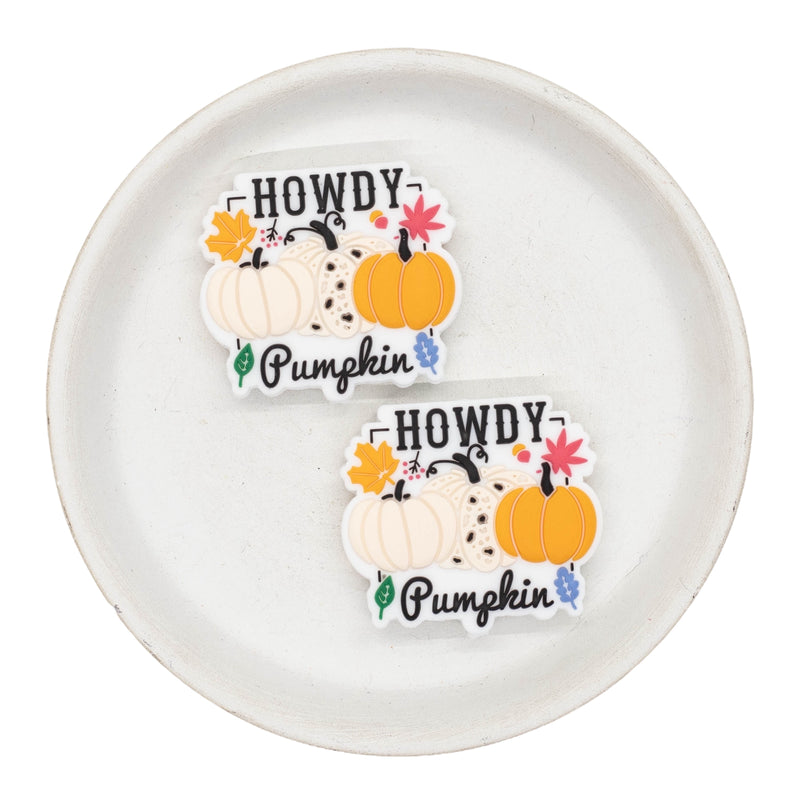 Howdy Pumpkin Silicone Focal Bead 35x39mm (Package of 2)