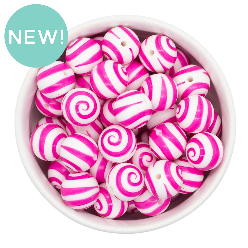 Hot Pink Swirl Printed Silicone Beads 15mm (Package of 10)
