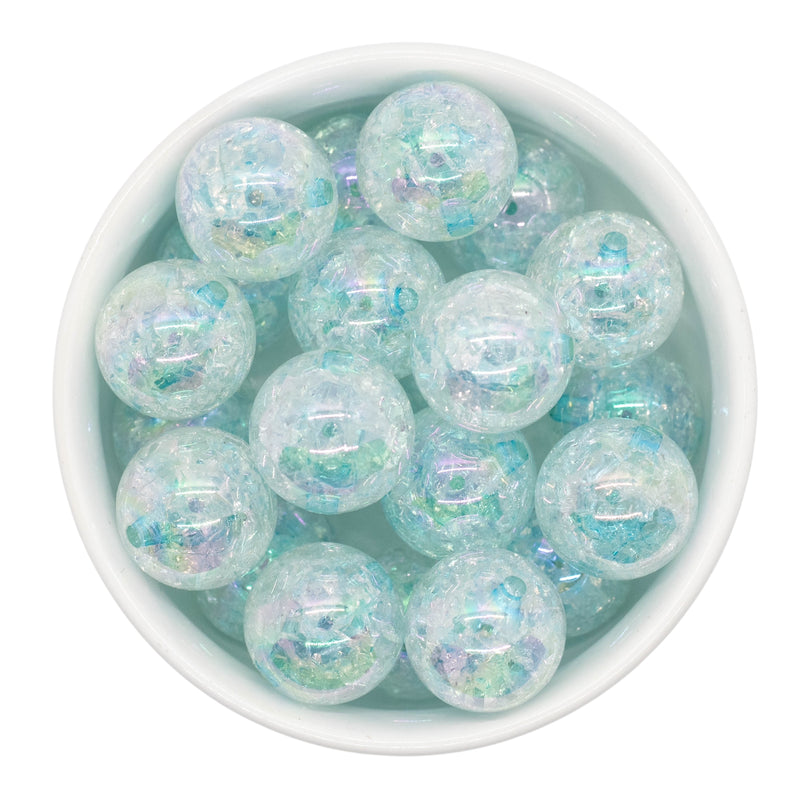 Aqua Color Core Iridescent Crackle 20mm (Package of 10)