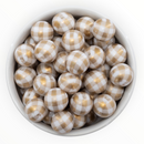 White w/Gold Plaid Beads 16mm (Package of 10)