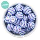 White & Blue Stripe Rhinestone Beads 20mm (Package of 10)