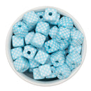 Aqua and White Check Square Beads 14mm Square, 16mm Diagonal (Package of 10)