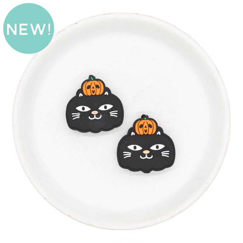 Black Cat w/Carved Pumpkin Silicone Focal Bead 28mm (Package of 2)
