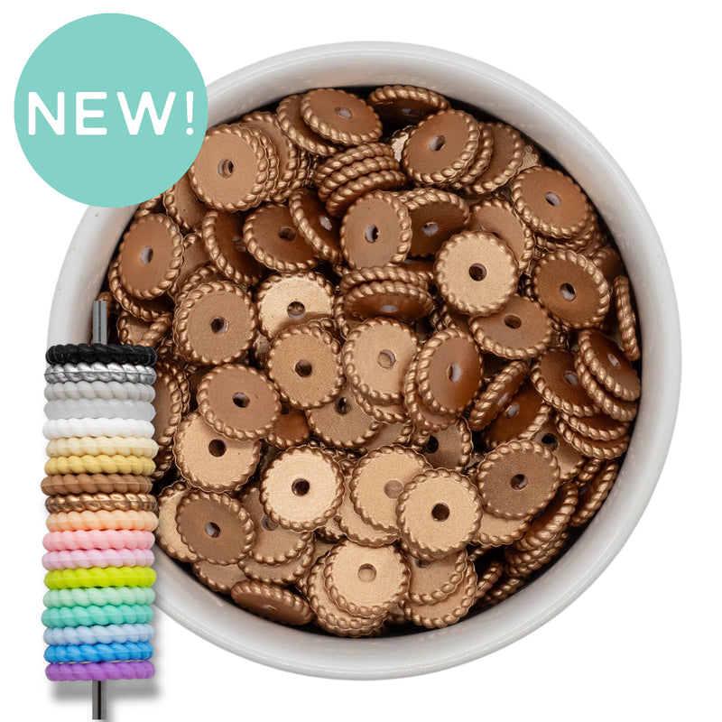 Metallic Copper Rope Edge Silicone Spacer Beads 12x2mm (Package of 20)