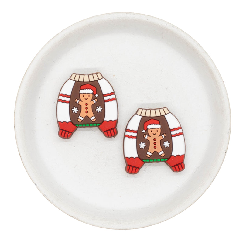 Gingerbread Christmas Sweater Silicone Focal Bead 31x30mm (Package of 2)