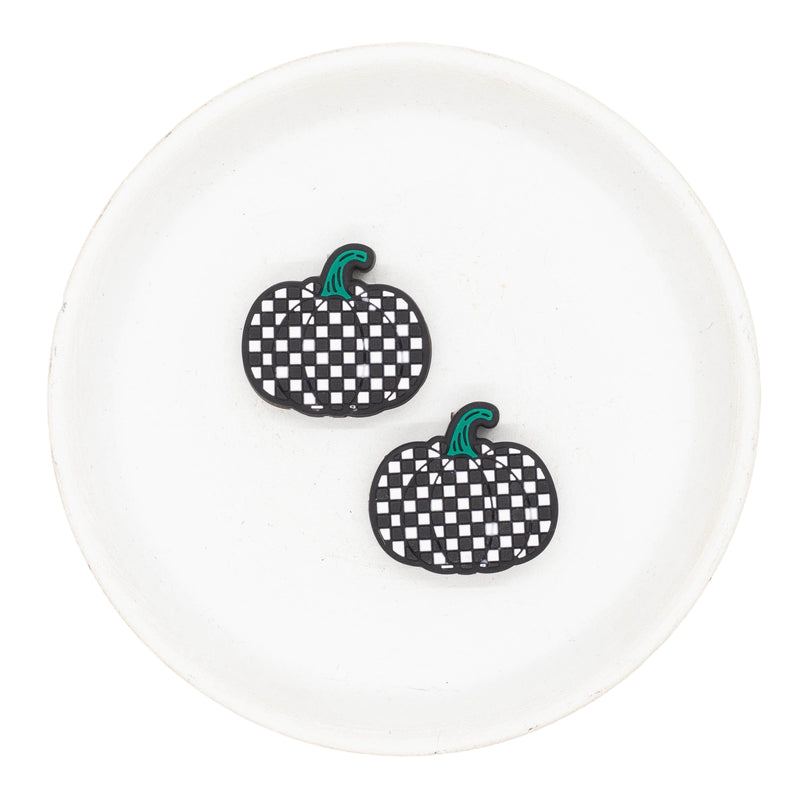 Black & White Check Pumpkin Silicone Focal Bead 26x28mm (Package of 2)
