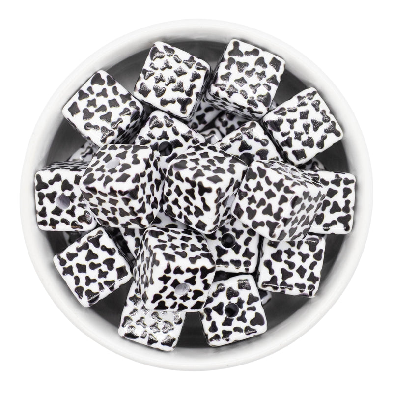 Black and White Animal Print Square Beads 16mm Square, 20mm Diagonal (Package of 10)
