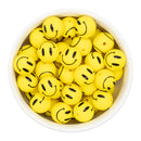 Smiley Face Printed Silicone Beads 15mm