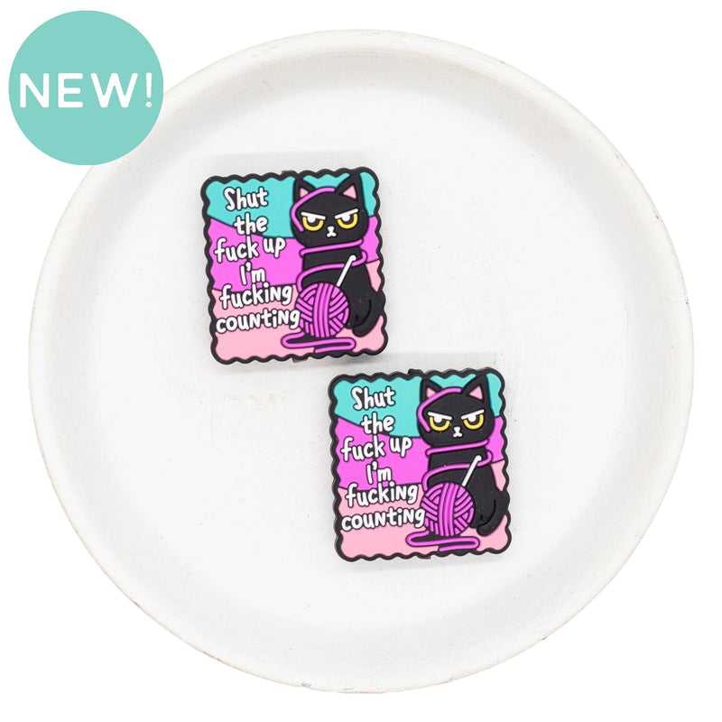 Crocheting Cat Counting Silicone Focal Bead 30x28mm (Package of 2)
