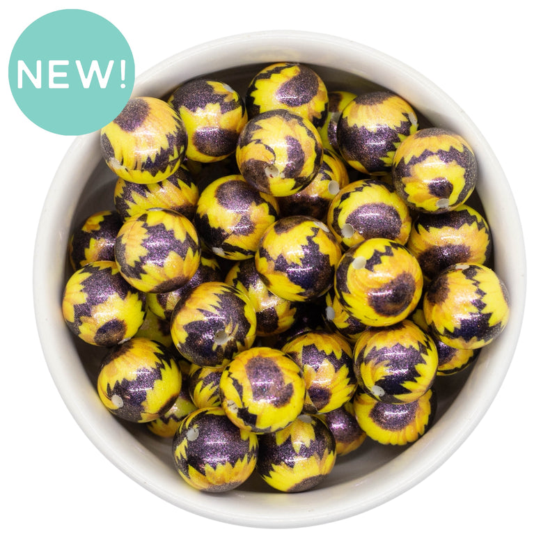 Sunflowers w/Shimmer Printed Silicone Beads 15mm (Package of 10)
