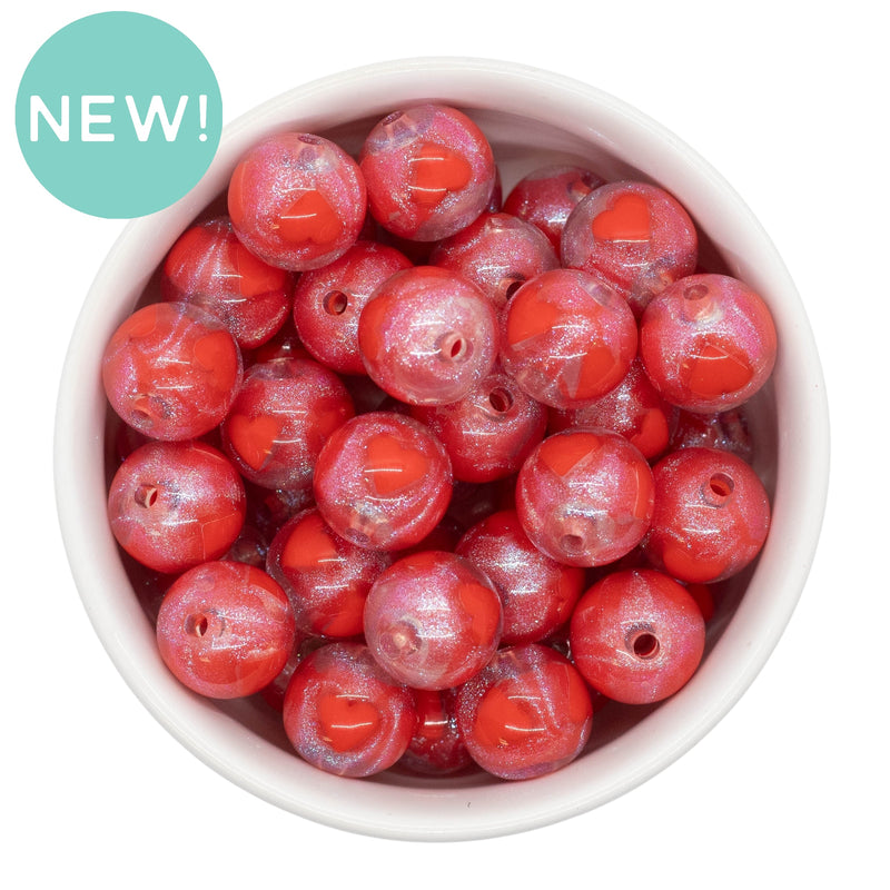 Shimmery Red Heart Inlay Beads 16mm (Package of 10)