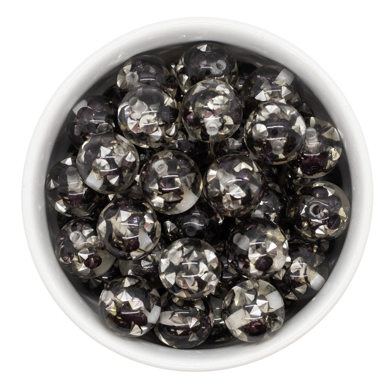 Suspended Black Rhinestone Confetti 16mm Beads (Package of 10)