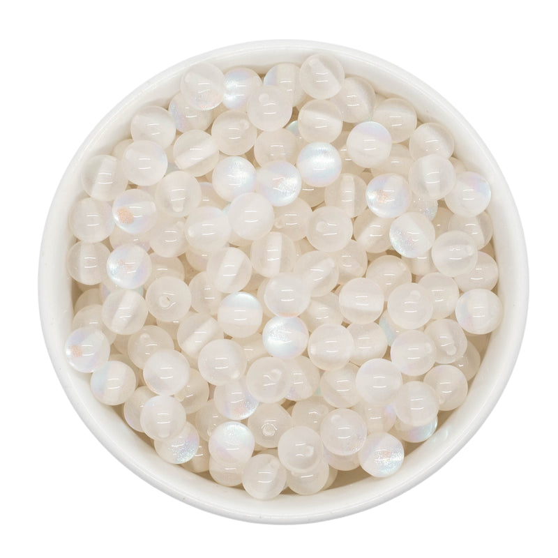 White Shimmery Cat's Eye Beads 8mm (Package of Approx. 50 Beads)
