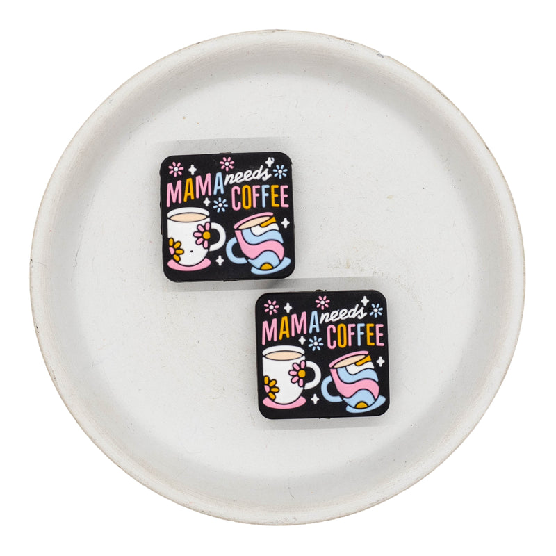 Mama Needs Coffee Silicone Focal Bead 27x28mm (Package of 2)