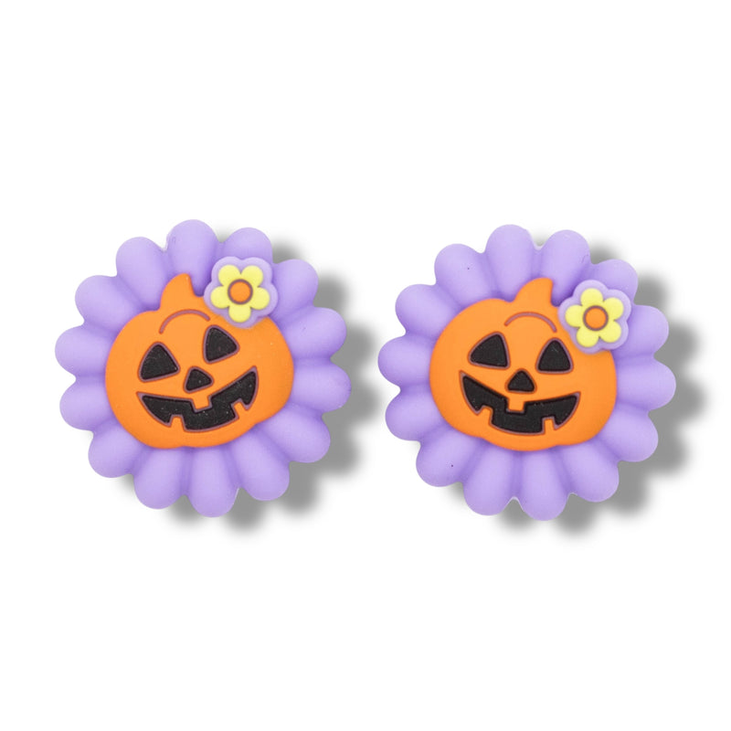 3-D Carved Pumpkin in Lilac Motif w/Daisy Silicone Focal Bead 29x29x15mm (Package of 2)