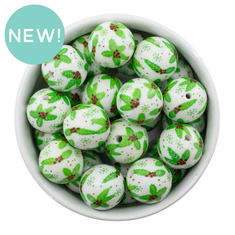 Holly Printed Beads 20mm (Package of 10)