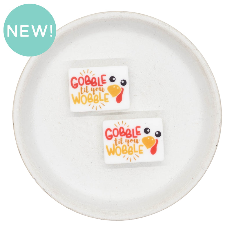 Printed Gobble til you Wobble Silicone Focal Bead 22x30mm (Package of 2)