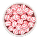 Coral Pink Swirl Printed Silicone Beads 15mm (Package of 10)