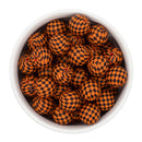 Black & Orange Check Printed Silicone Beads 15mm (Package of 10)