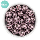Black & Light Pink Plaid Beads 16mm (Package of 10)