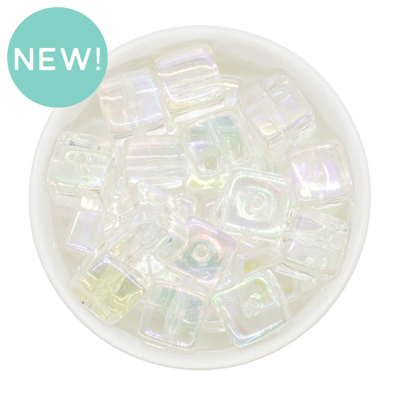 White/Clear Translucent Iridescent Square Beads 16mm (Package of 10)