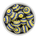 Yellow & Royal Blue Stripe Rhinestone Beads 20mm (Package of 10)