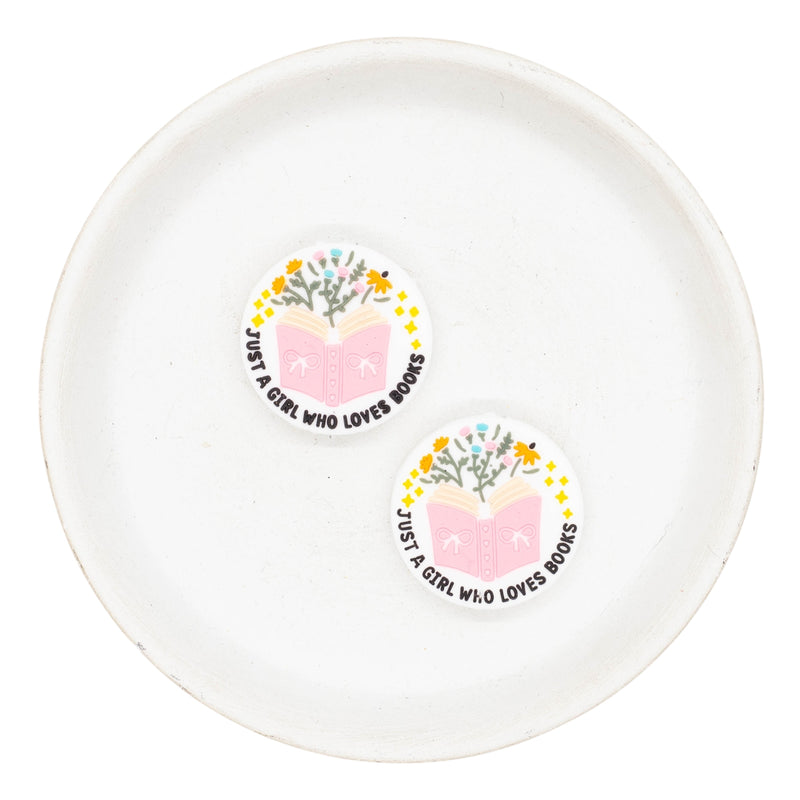 Just a Girl Who Loves Books Silicone Focal Bead 28mm (Package of 2)