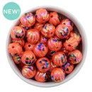 Jack-O-Lantern Printed Orange Pumpkin Iridescent Beads 16mm (Package of 10)