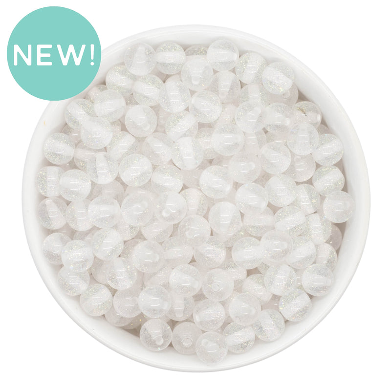 White Super Glitter Beads 8mm (Package of Approx. 50 Beads)