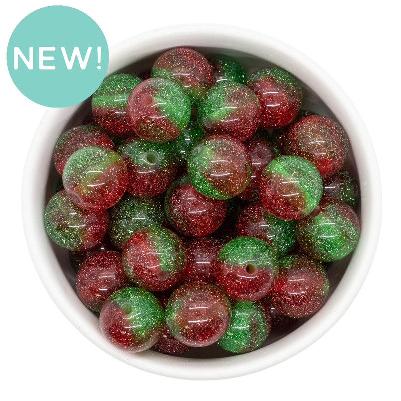 Double Color Super Glitter Red & Green Beads 16mm (Package of 10)
