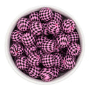 Black & Bubblegum Pink Check Printed Silicone Beads 15mm (Package of 10)