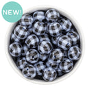 Black & Light Blue Plaid Beads 16mm (Package of 10)