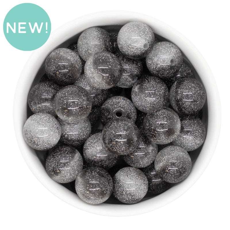 Double Color Super Glitter Black & Grey/Silver Beads 16mm (Package of 10)