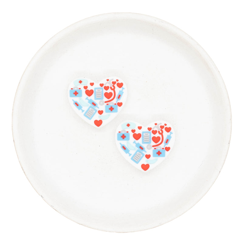 Medical Supplies Heart Silicone Focal Bead 29x24mm (Package of 2)