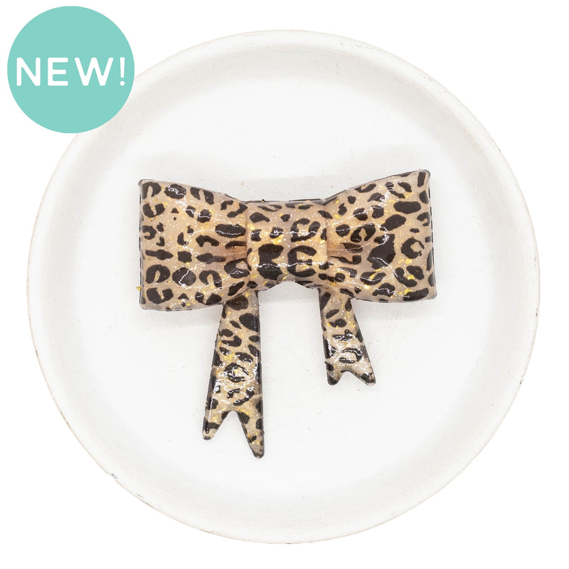 3-D Jumbo Glitter Leopard Bow Silicone Focal Bead w/Straw Topper Option 59x57x14mm (Package of 1)