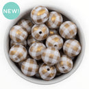 White w/Gold Plaid Beads 20mm (Package of 10)